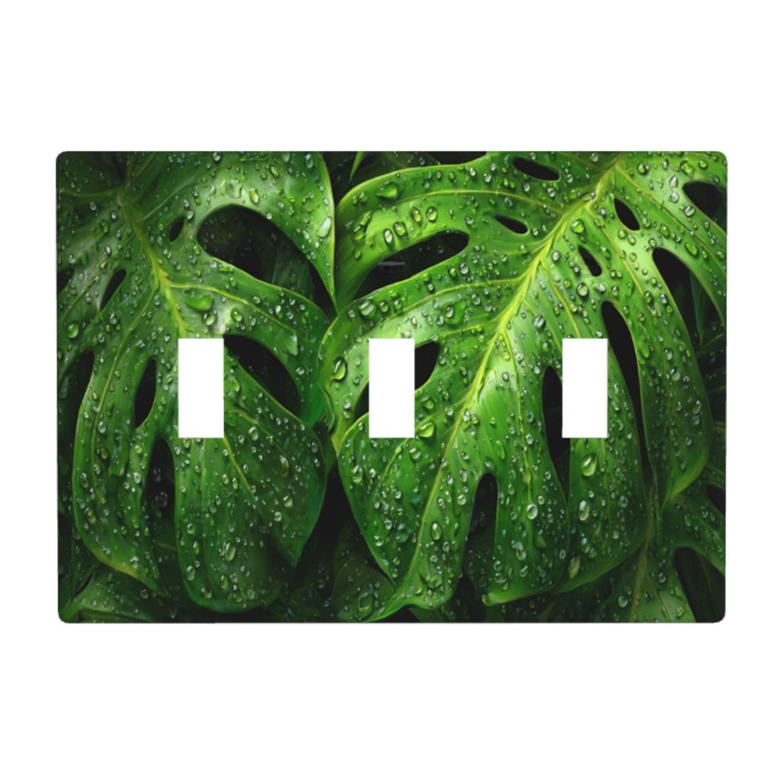 Woshuwo White Tropical Leafy Dew On Leaves Light Switch Covers 3 Gang Triple Toggle Wall Plate Switchplate Electrical Faceplate For Bathroom Kitchen Bedroom Decor
