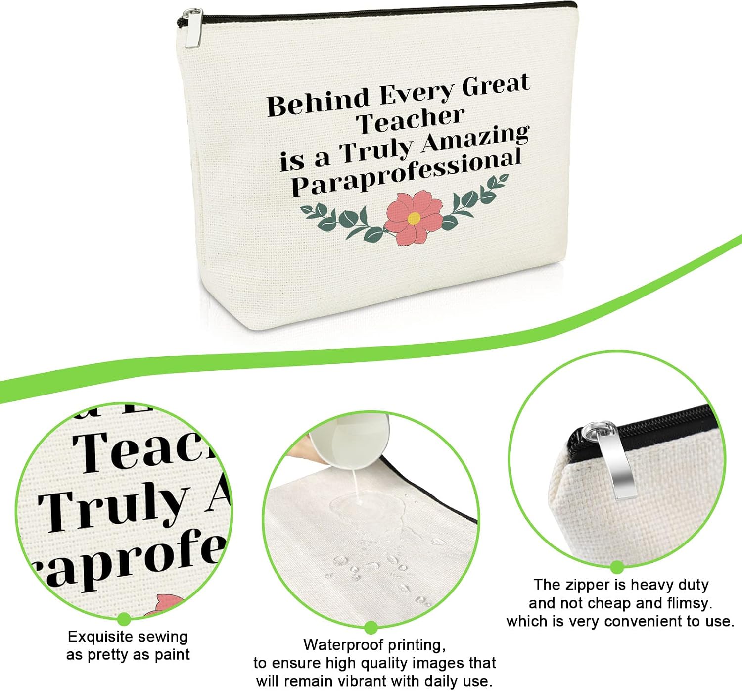 Paraeducator Appreciation Gift for Women Makeup Bag Paraprofessional Gift Thank You Gift for Para Teacher Assistant Birthday Gift Cosmetic Bag Retirement Gift Teacher Day Gift Travel Cosmetic Pouch image 3