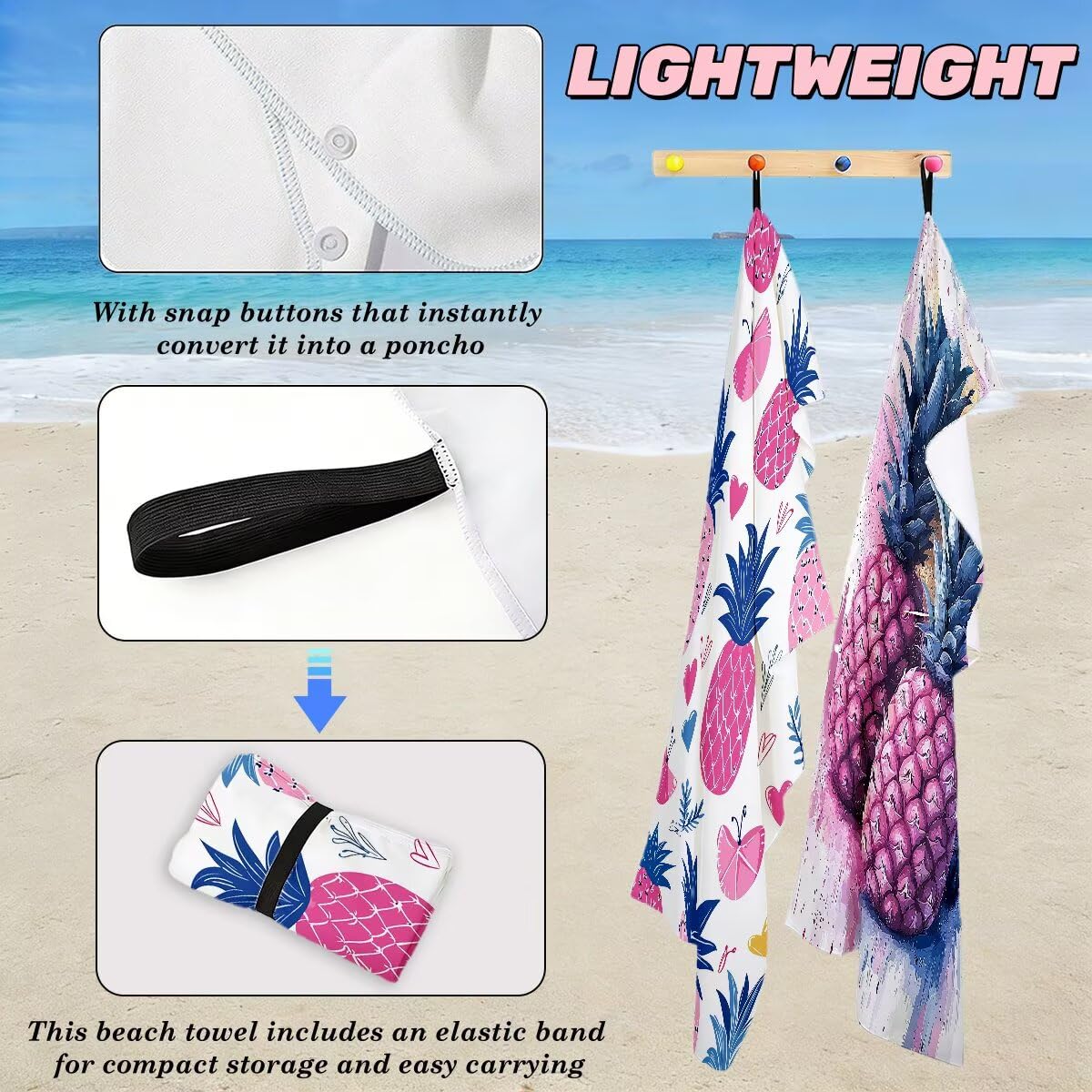 Ręcznik plażowy XXL, 90 x 180 cm, zestaw 2 sztuk, z mikrofibry, ananas, szybkoschnący, do sauny, fitness, bez piasku, ręcznik plażowy, do sauny, duży ręcznik kąpielowy, prezent dla kobiet -4681