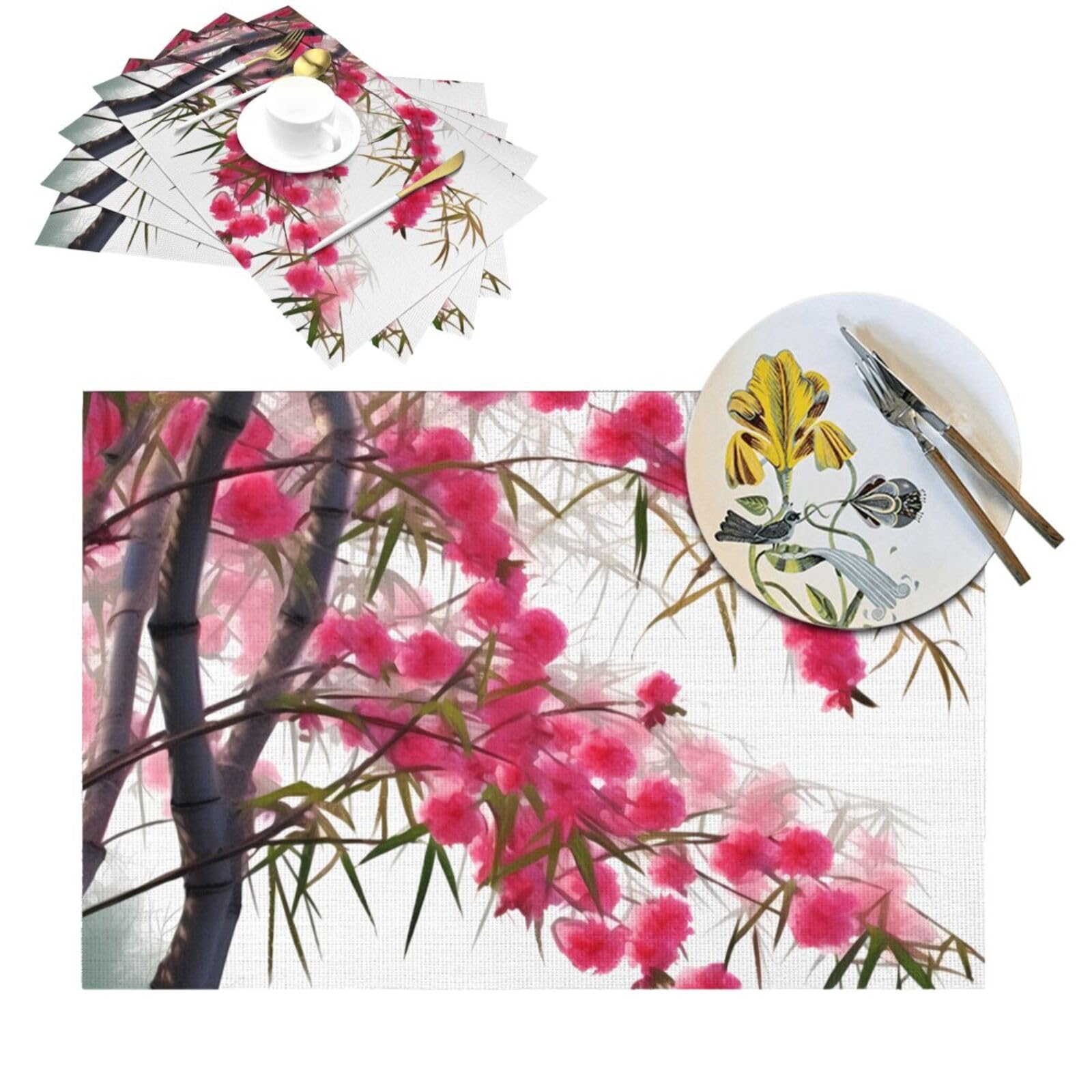 Set de table de cuisine et extérieur lavable - Tapis de table PVC motif bambou chic lot de 6