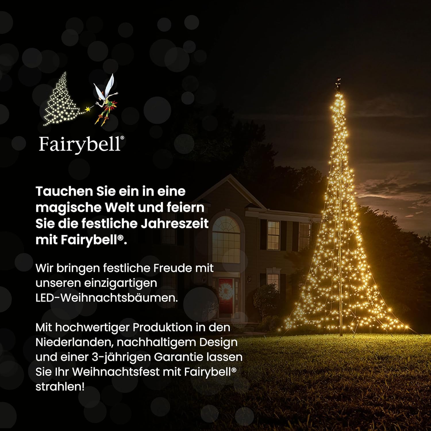 Fairybell LED-Weihnachtsbaum für draussen - 4 Meter - 640 LEDs - Weihnachtsbaum inklusive Mast - Warmweiss