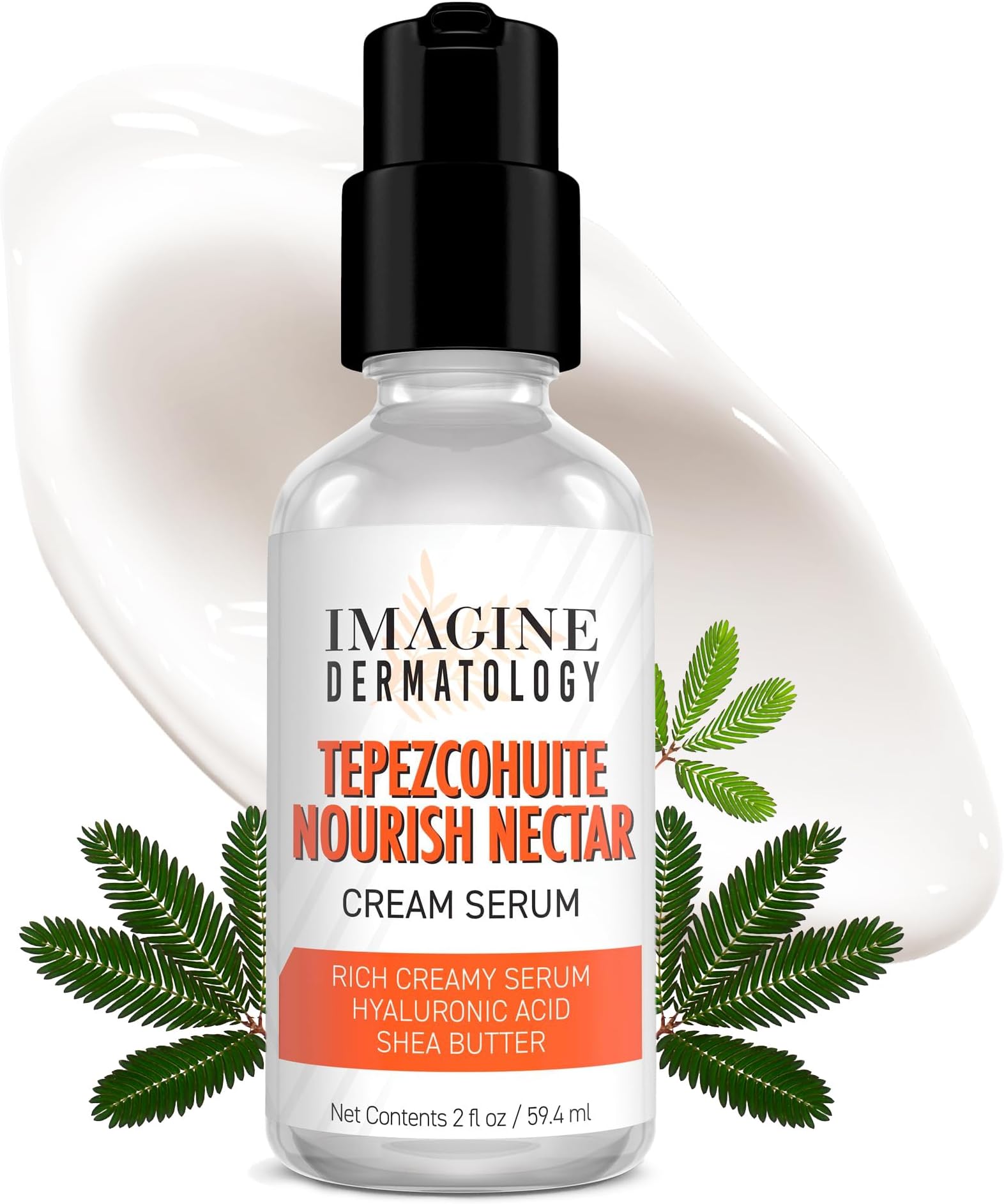 Tepezcohuite Nourish Nectar Concentrated Hyaluronic Acid Shea Butter Cream Serum Moisturizer Mimosa Tenuiflora Bark Extract Used by Mayan Healers Unscented Paraben Free Made in USA 2 fl oz/ 59.4 ml