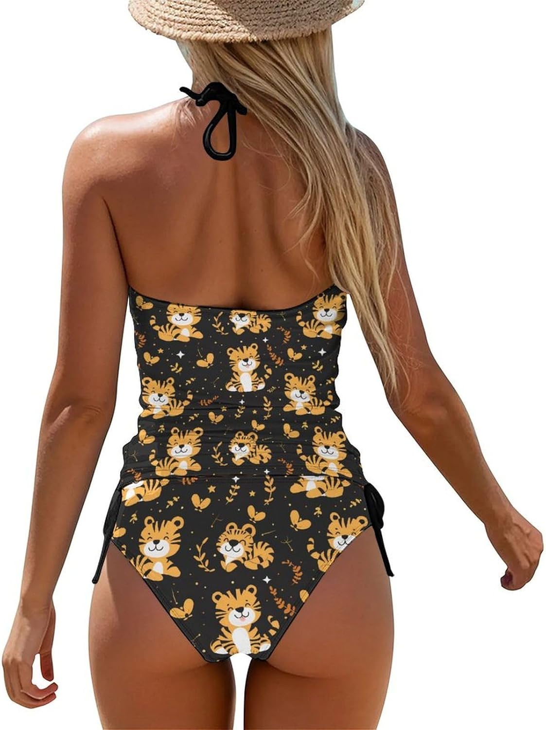 Cute Tiger Novelty Women's Swimwear Set 2 Pcs Tankini String Swimsuits Bathing Suits