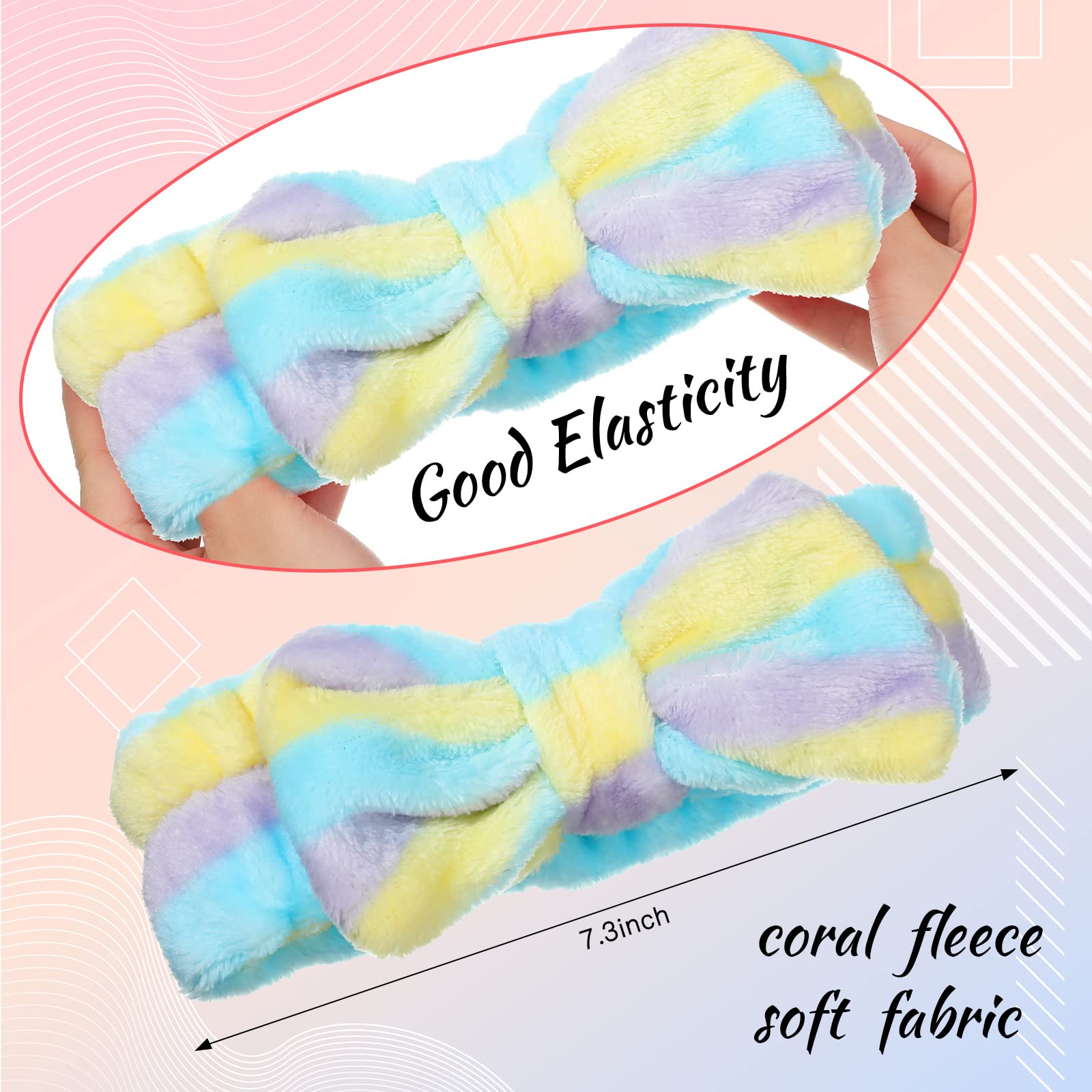 24 fasce per capelli per trucco del viso spa fascia per capelli con fiocco sfuso fascia per capelli in peluche soffice per le donne lavaggio viso spa doccia (stile elegante)