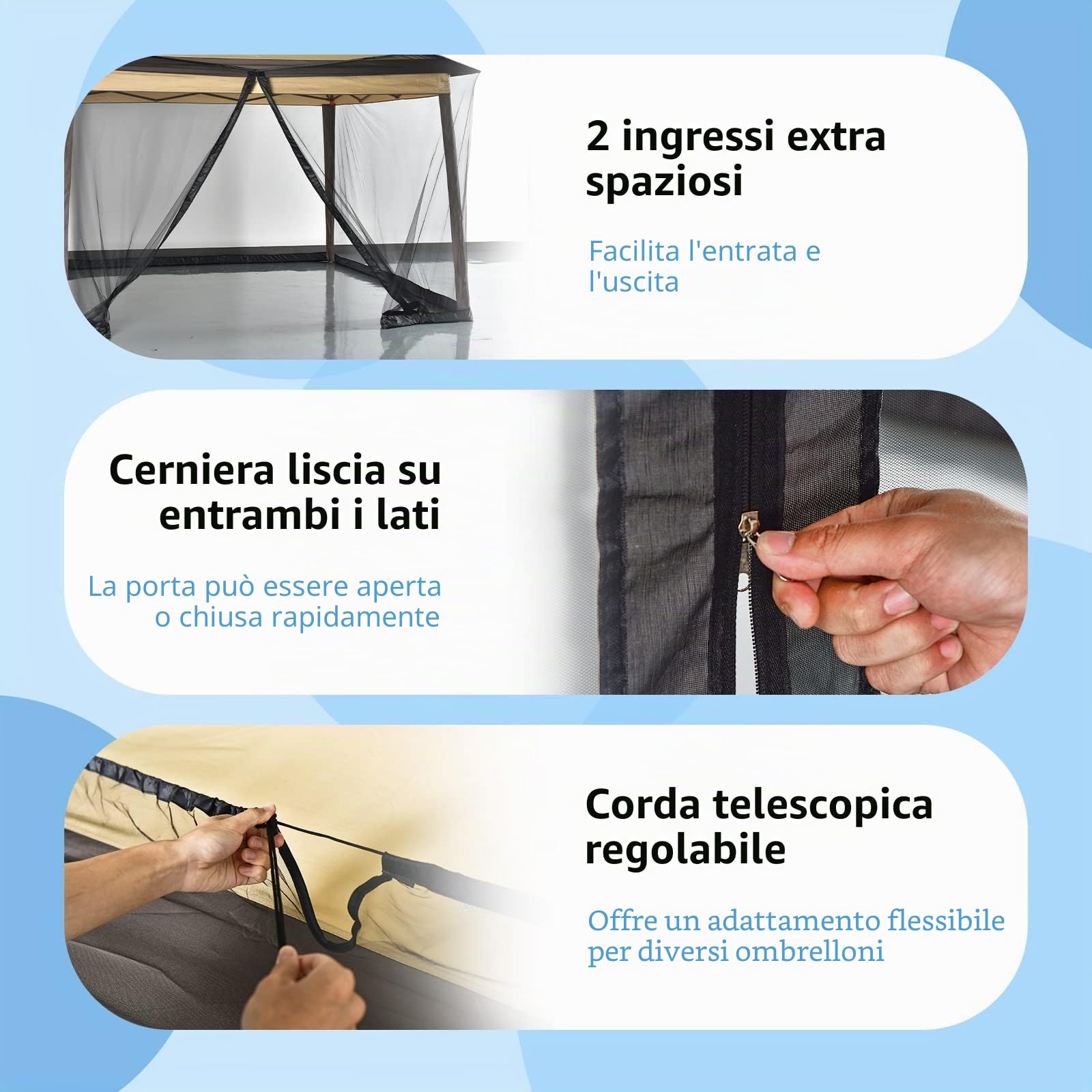 RELAX4LIFE Zanzariera per Ombrellone e Gazebo, Zanzariera con Porta con Cerniera e Tubo in PVC, Zanzariera Ingrandita per Ombrellone da Giardino da 400 x 400 x 230 CM (Nero)