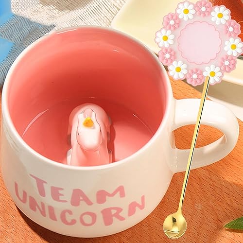 Miniatura 1 de Taza de café con diseño de animales en el interior, tazas con cuchara de 12 onzas, tazas de té de cerámica, tazas de café divertidas, tazas de café,