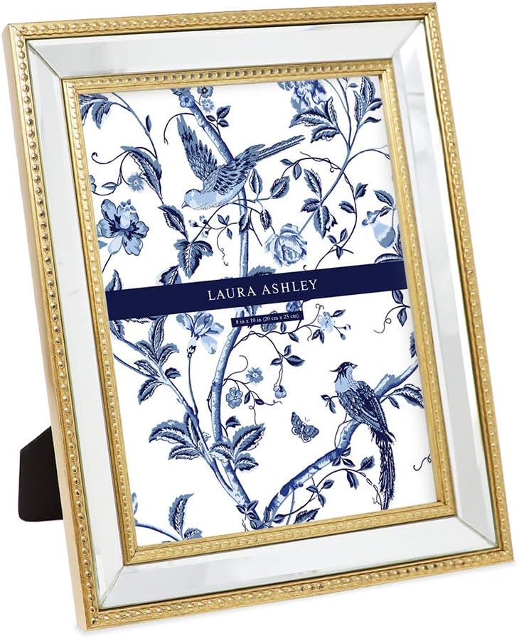Laura Ashley 8x10 Gold Mirror Bead Picture Frame, Classic Mirrored