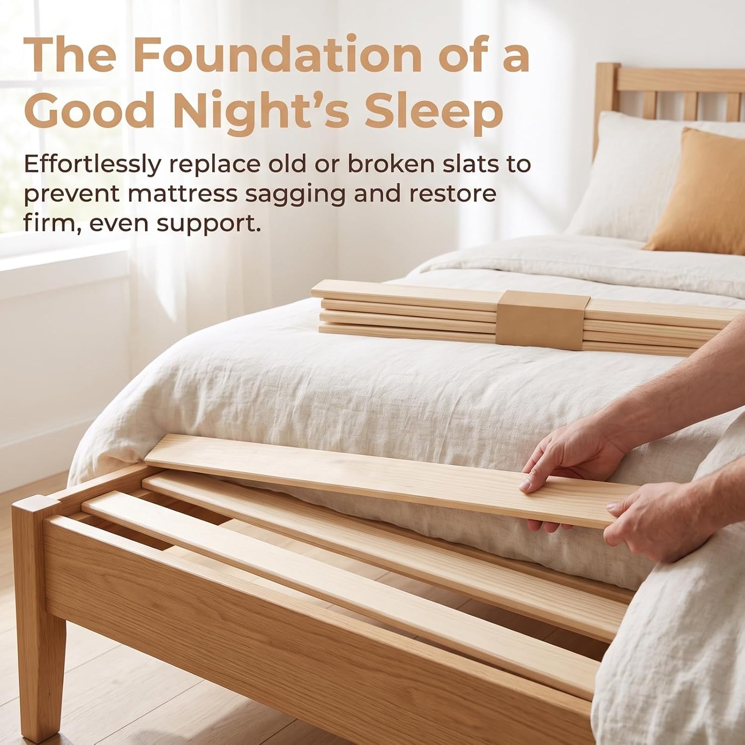 5pcs Wooden Bed Slats Replacement for Queen Size Bed Frame Reinforces Mattress Support with Thick Solid Wood Smooth Finish Distributes Weight Evenly 44.5x5x0.9cm