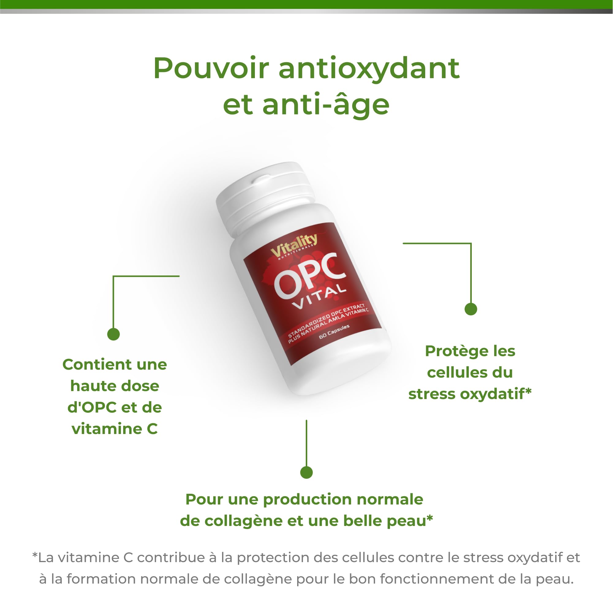 OPC, Extrait de Pépins de Raisin 150 mg et Vitamine C. Issu Raisins Français Premium. Testé en Laboratoire, 60 Gélules. Anti-âge, Antioxydants. Sans Additif. Vitality Nutritionals by VitaminExpress