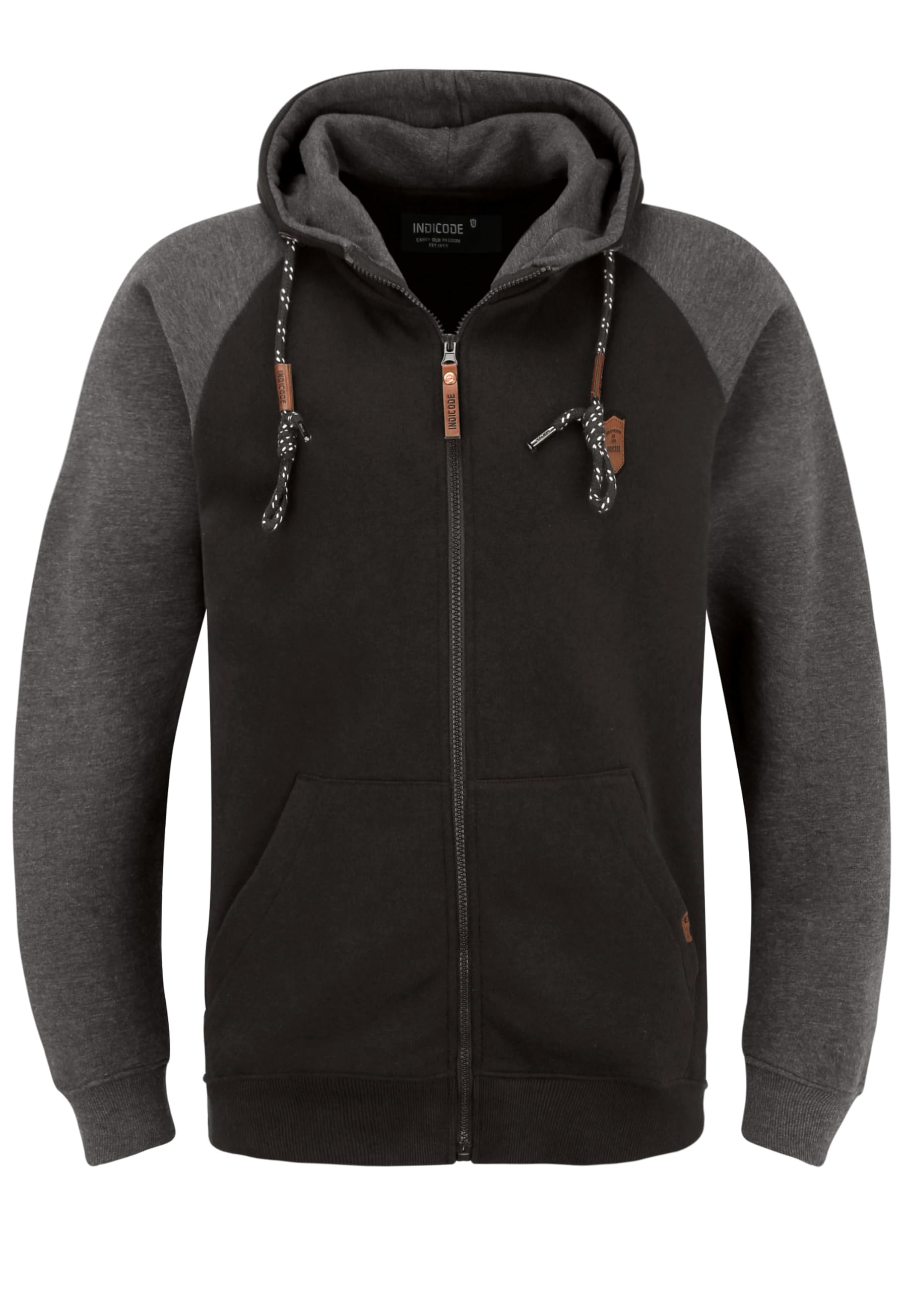 Indicode Terence Men's Zip Up Hoodie Sweat Hooded Jacket with Hood, Size:L, Colour:Black (999)