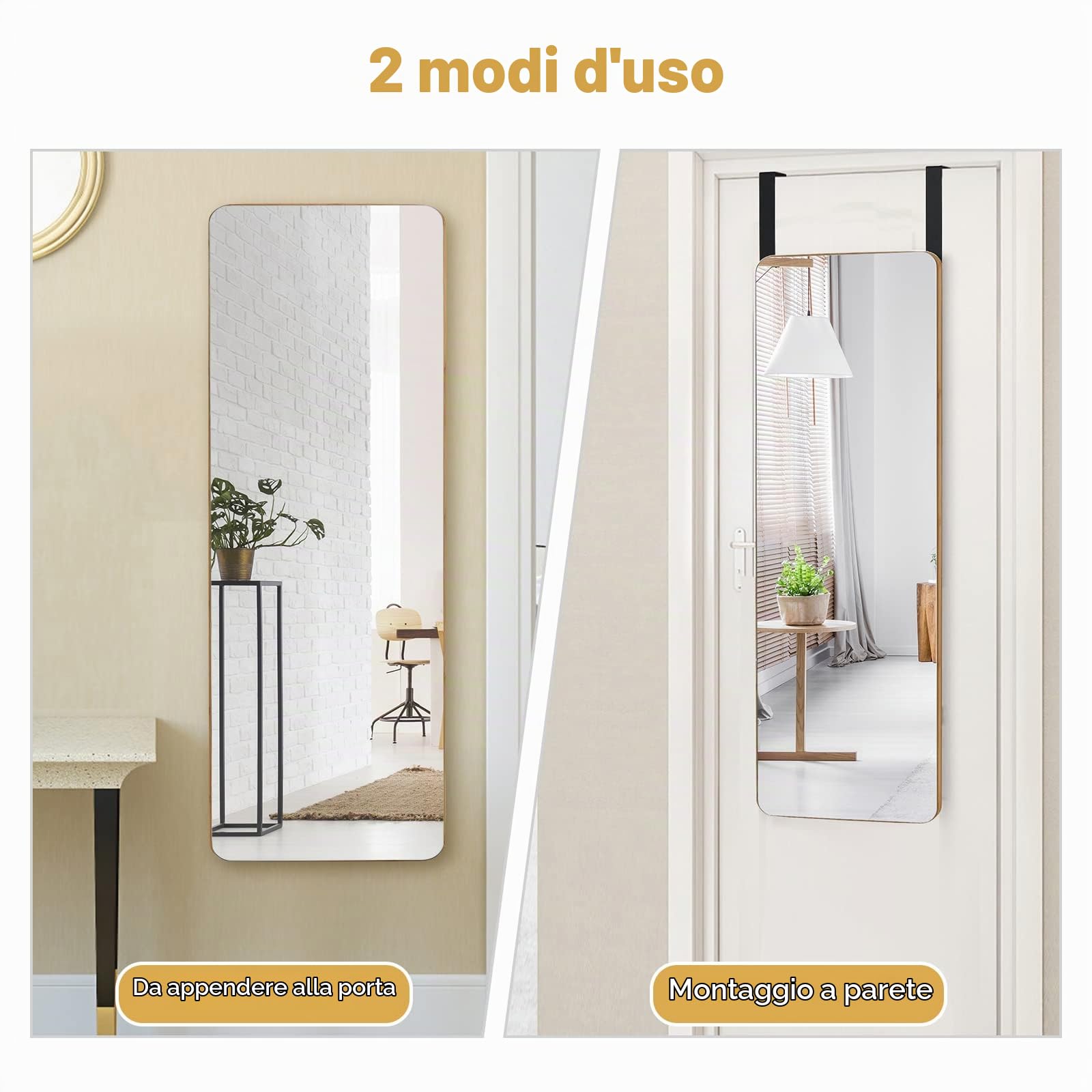 GYMAX Specchio da Porta e da Parete, con Cornice Rettangolare in Bambù di Alta Qualità, Vetro Molato con Pellicola Protettiva, Design Elegante, Ampia Gamma di Applicazioni, 100x35x1,9 cm