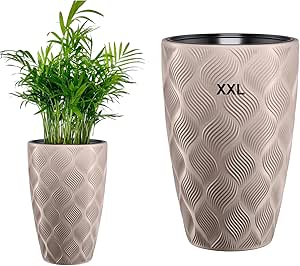 MELTOM Pflanzkübel Betoneffekt Grau - Moderner Blumentopf 36cm Mit Herausnehmbarem Einsatz