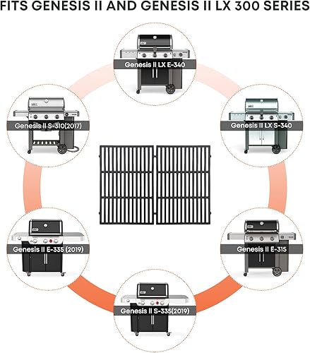 Vista 3 de Stanbroil Rejilla de cocción de hierro fundido para parrillas de gas Weber Genesis II y Genesis II LX serie 300 - Rejilla de parrilla para Weber