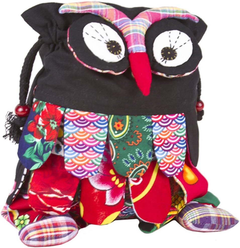 Handmade Black Owl Small Backpack Purse Bag