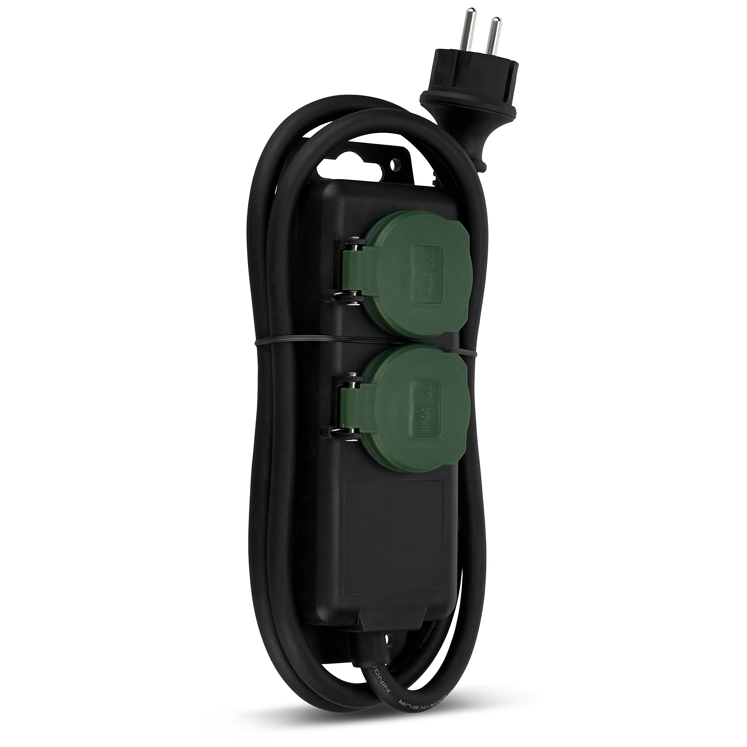X-Sense XS01-M ProConnected Rauchmelder mit SBS50 Basisstation & REV Steckdosenleiste, wasserdicht IP44, für Outdoor Lichterkette, Gartensteckdose 2fach, 1,4m max. 3500W, schwarz