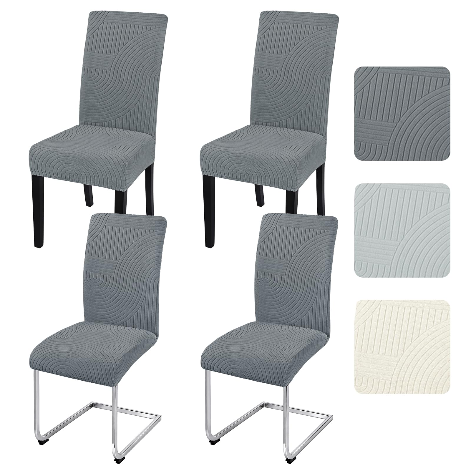 Alishomtll Dining Chair Covers Set of 4 Stretch Streaks Jacquard Dark Grey
