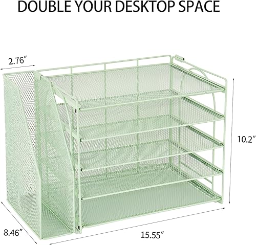 Miniatura 7 de AUPSEN Organizador de accesorios de escritorio verde, organizador de papel con bandeja de letras de 5 niveles con soporte ajustable para archivos,