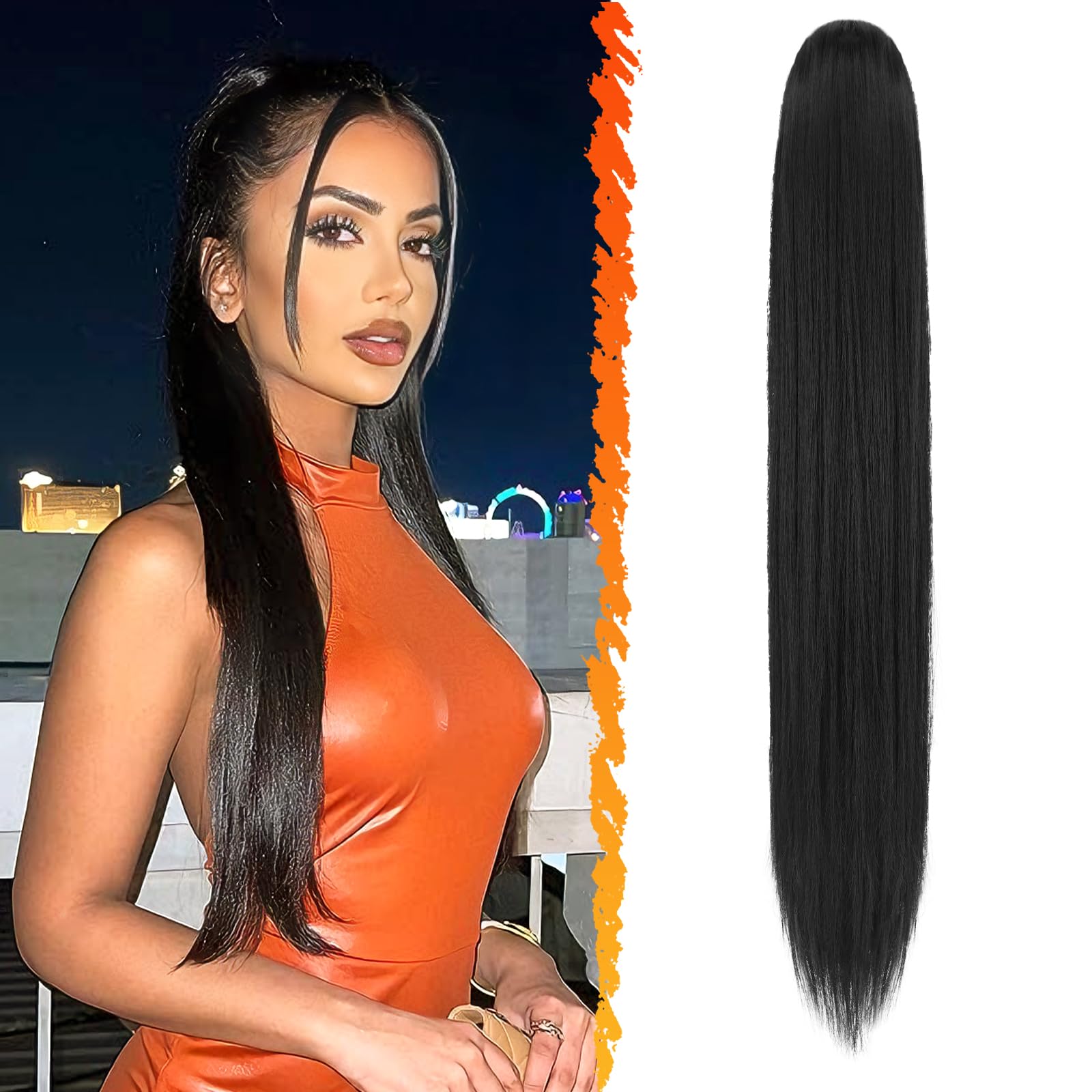 BARSDAR Black Straight Ponytail Extension
