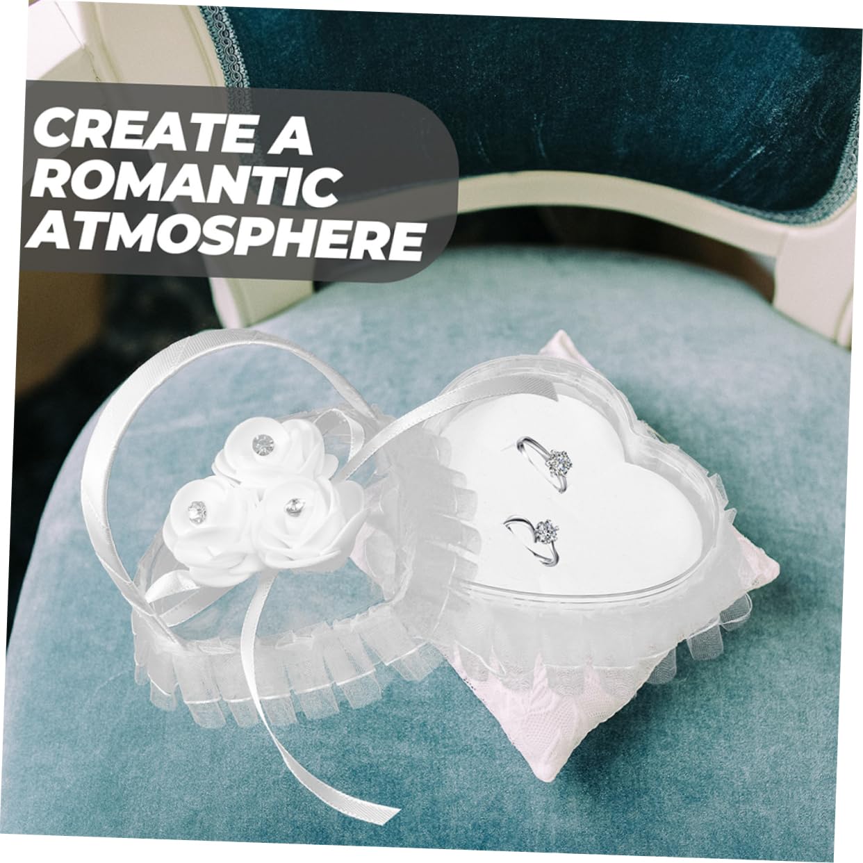 ULDIGI 2pcs Heart Shaped Wedding Ring Holder Decorative Cushion for Engagement and Ceremony Elegant Lace and Rhinestone Design Proposal Ring Box for Unforgettable Memories