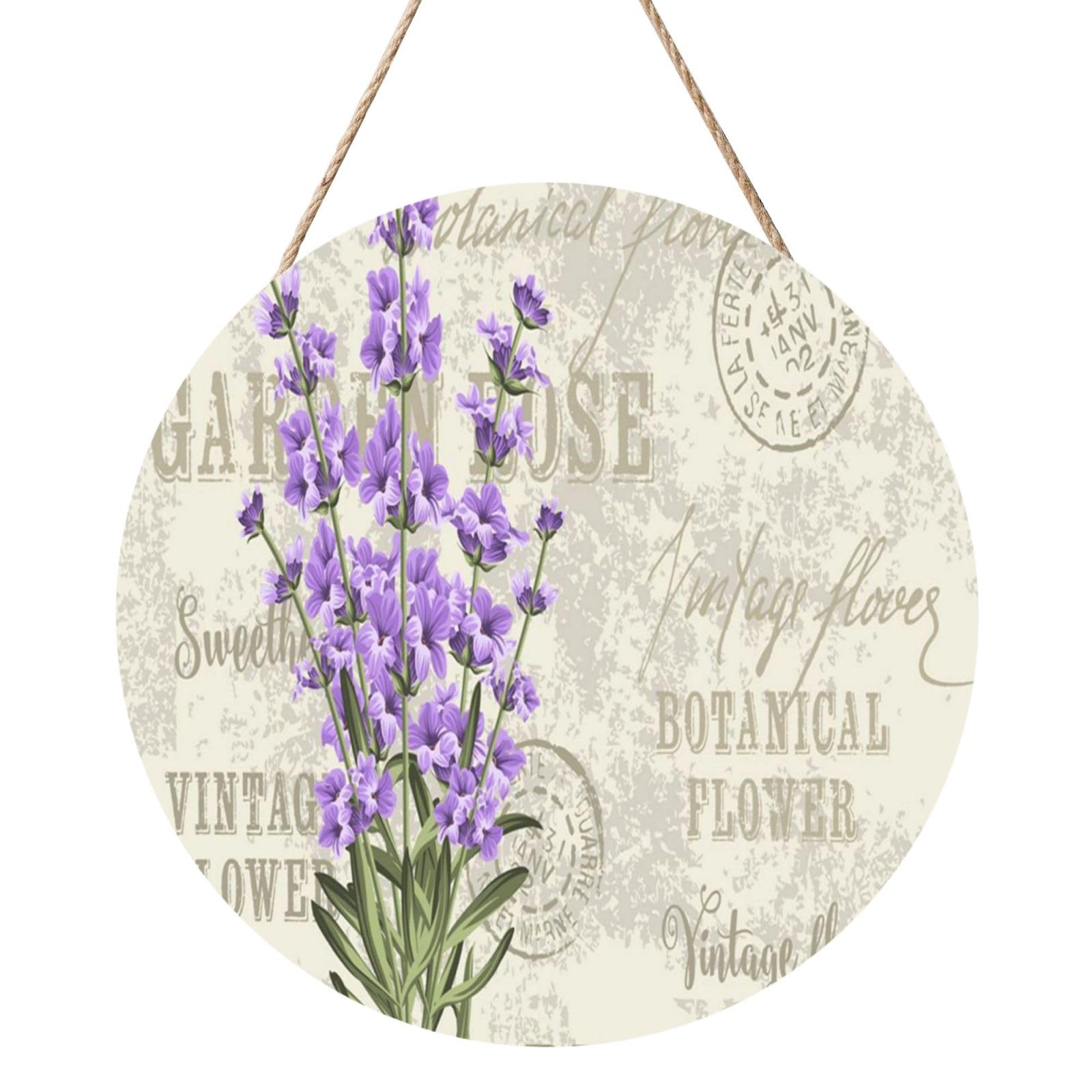InOmak Lavender Elegant Vintage, Round Wood Panel Painting 12 in, Wall Hanging Painting For Home