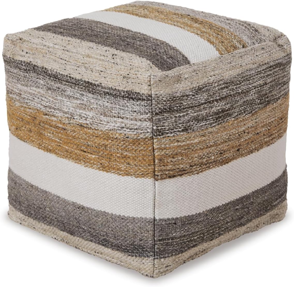 Signature Design by Ashley Josalind 16 Inch Casual Wool Pouf, Gray & Beige