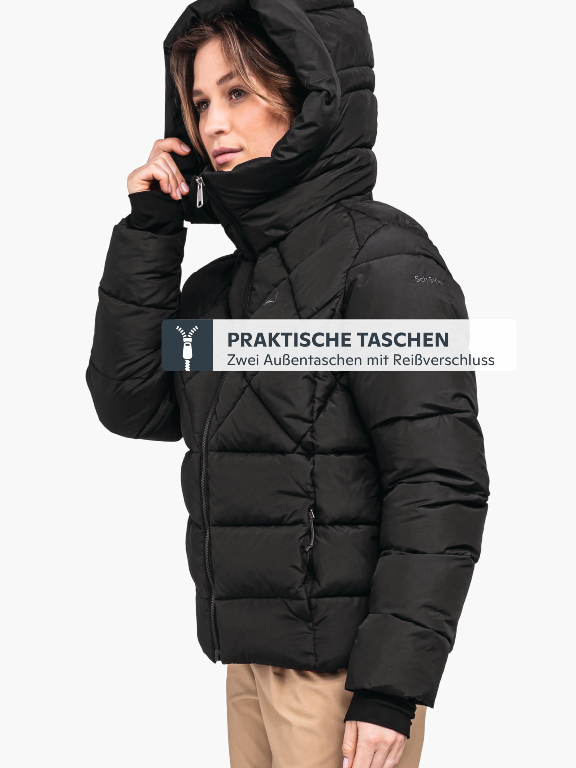 Schöffel Damen Ins Jacket Boston L, warme Winterjacke aus recycelten Materialien, leichte Steppjacke mit Kapuze, winddicht und wasserabweisend
