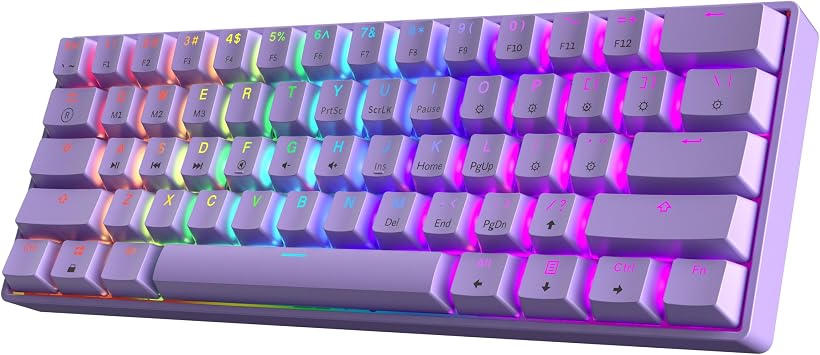 HK GAMING GK61 60% v3 | Hotswap Mechanical Gaming Keyboard | 61 Keys Multi Color RGB LED Backlit for PC/Mac Gamer | US Layout Lavender, Cherry Mx Red