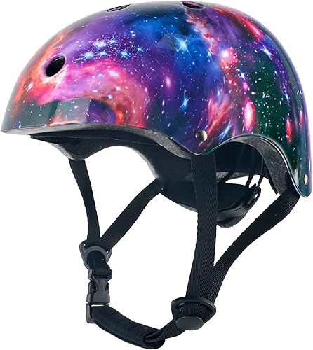 LEJIJIT Casco de bicicleta ajustable para niños y niñas, jóvenes, cascos de universo estrellado para multideporte, monopatín, bicicleta, scooter,