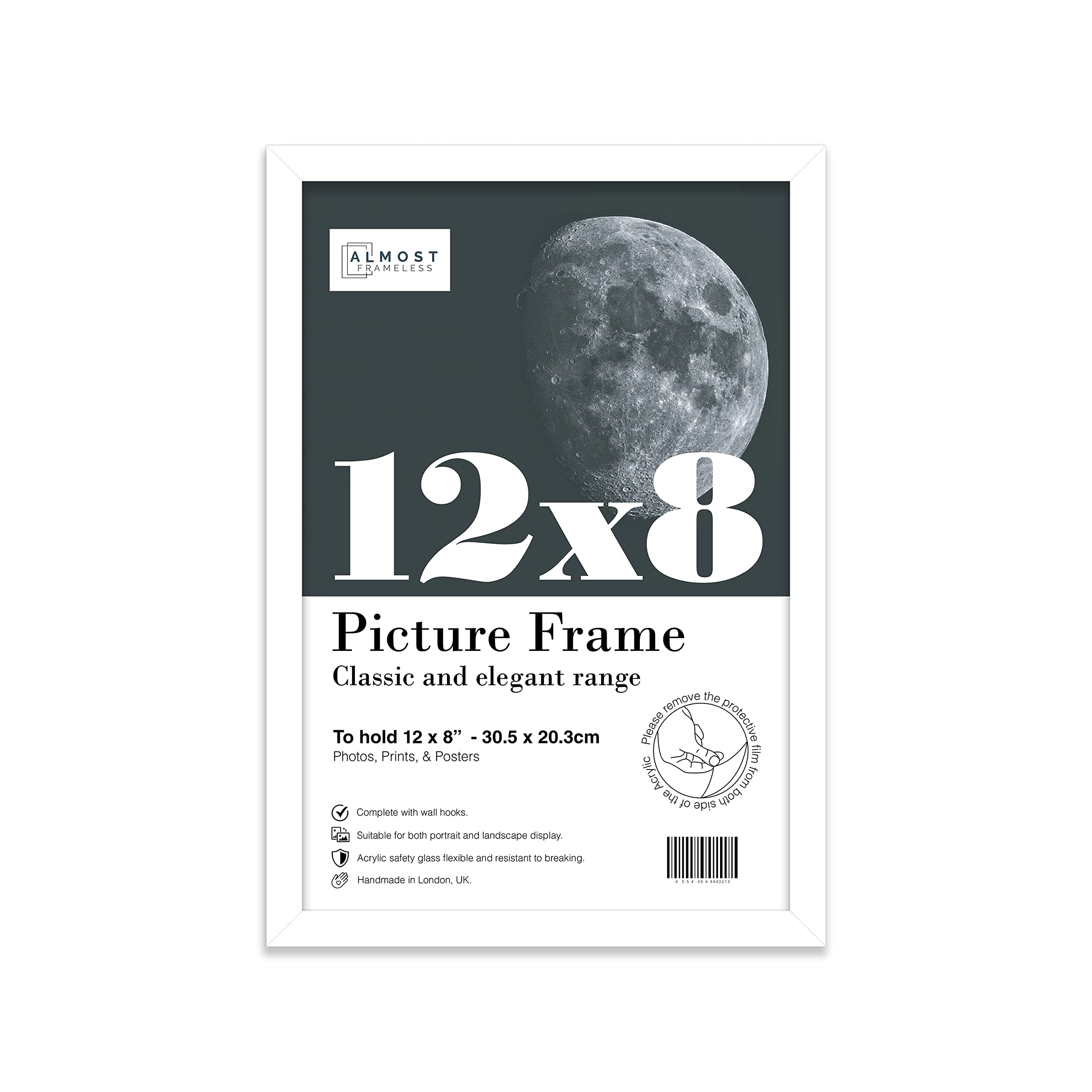 12x8 Inch White Photo Frame Wall Mountable and Freestanding Picture Frame Standard Photograph Size, 12" X 8" (31 X 20cm)