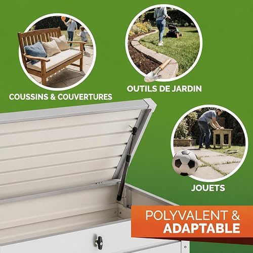 Gardebruk CASARIA Baule da Esterno 385L 120x62x63cm | Coperchio, 2 Chiavi, Cassapanca, Contenitore, Box Porta Attrezzi, Bauli Giardino, Contenitori Cuscini, Box Utensili - 9