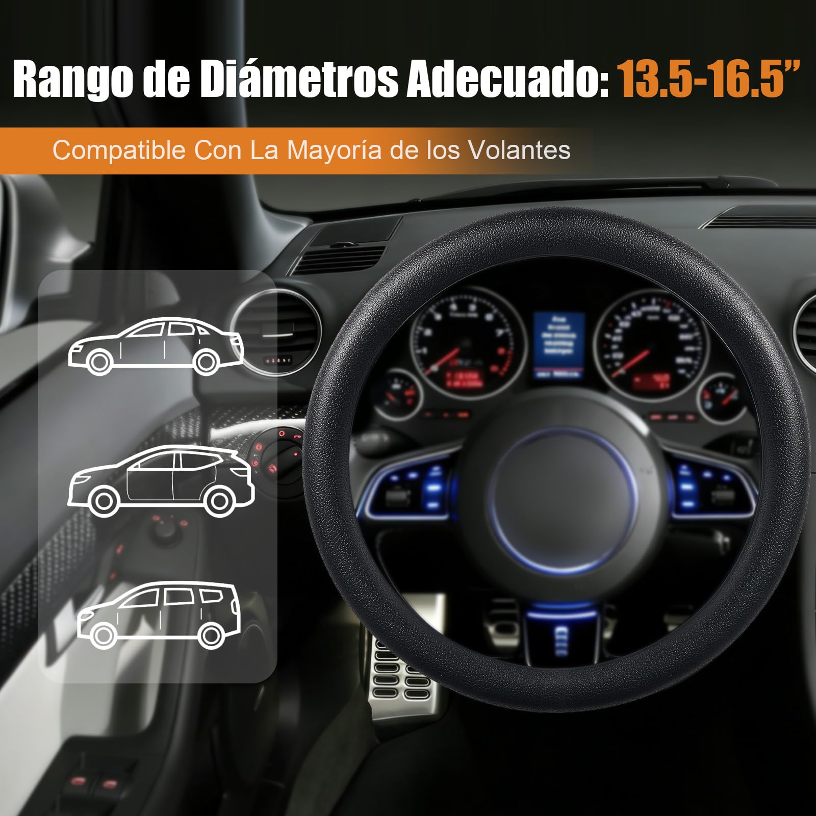 Funda Volante Coche Universal 33-42 cm, Silicona Antideslizante, Protector Elegante y Duradero, Accesorio para Coche, SUV y Camión – Negro — view 3