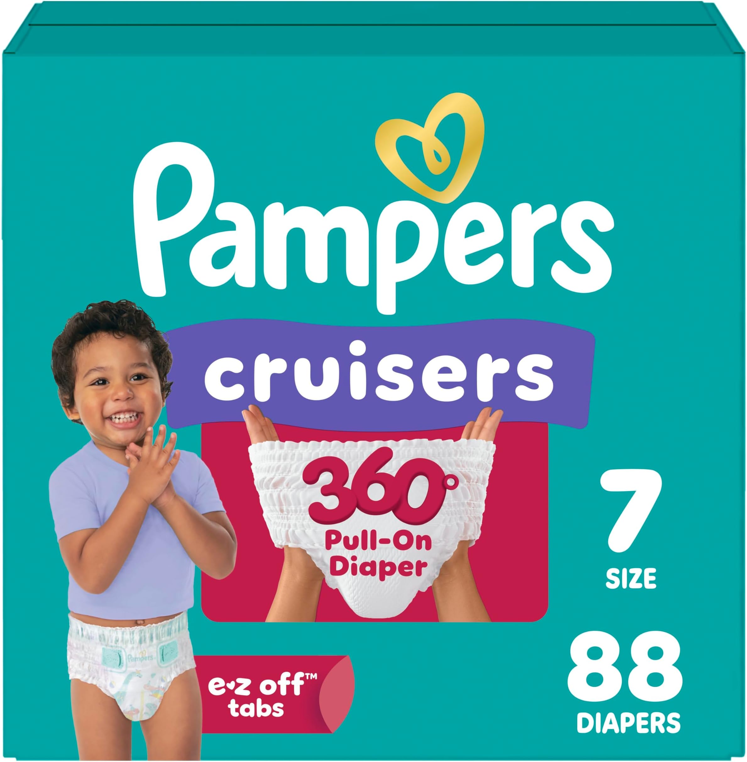 Diapers Size 7, 88 Count - Pull On Cruisers 360° Fit Disposable Baby Diapers with Stretchy Waistband, (Packaging & Prints May Vary)