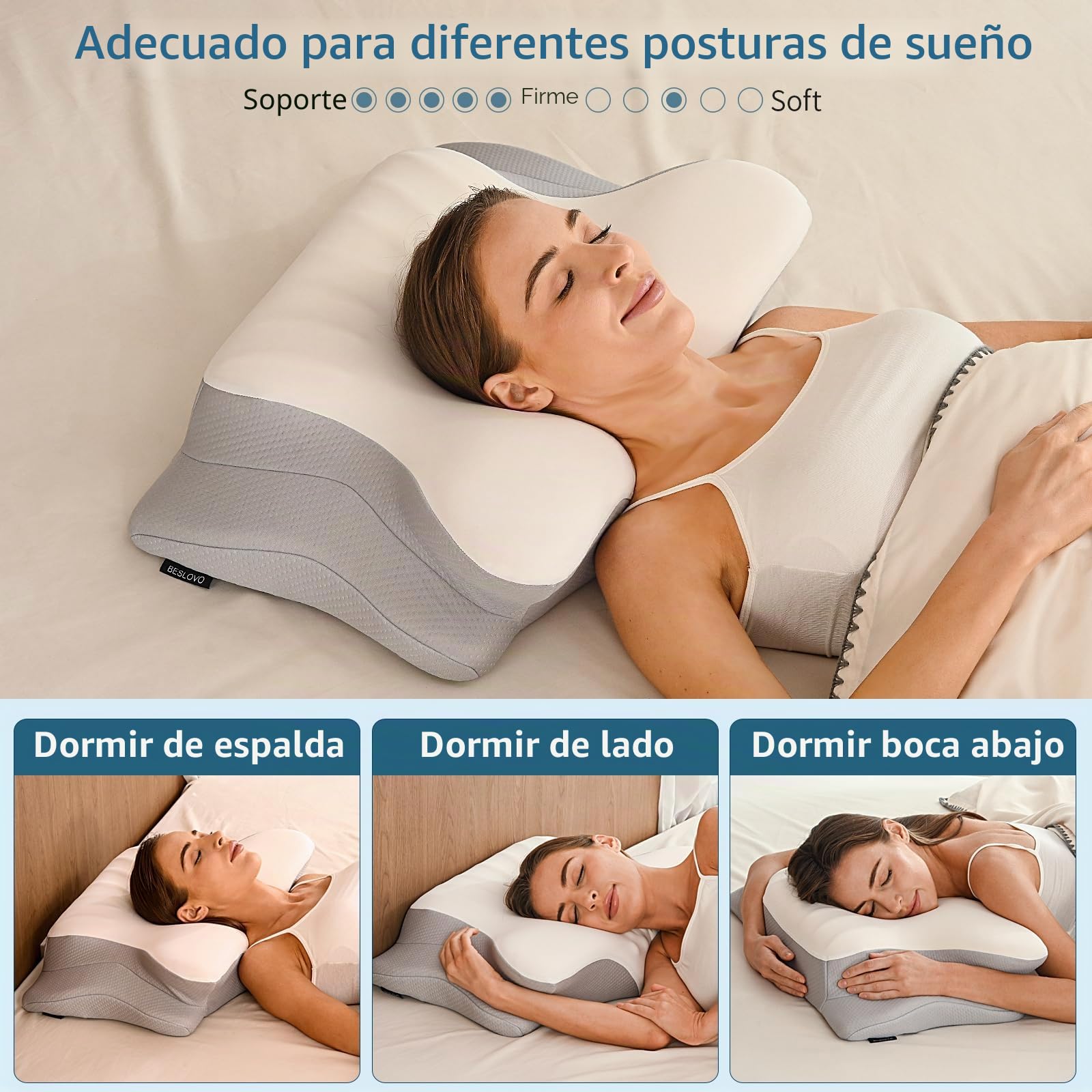 Almohada cervical para el cuello para aliviar el dolor, almohada ergonómica para dormir, almohadas de espuma viscoelástica de contorno con funda de almohada refrescante, almohada ortopédica para