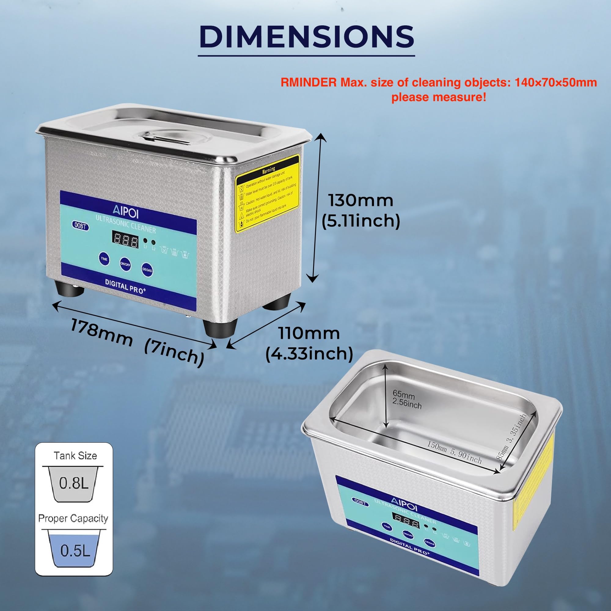 Pulitore Ultrasuoni 0.8L Professionale Pulitore Ad Ultrasuoni con Timer da 30 Minuti, 40 KHz Bagno ad Ultrasuoni per gioielli, argento, occhiali, catena orologio, dentiera, parti, parti
