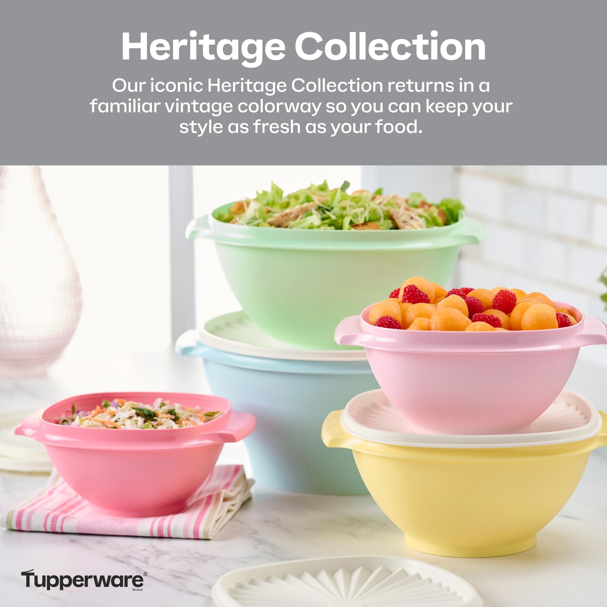 Tupperware Heritage Collection Frischhaltedosen-Set mit 5 Schalen + 5 Deckeln (10-teilig) in Vintage-Farben, spülmaschinenfest und BPA-frei