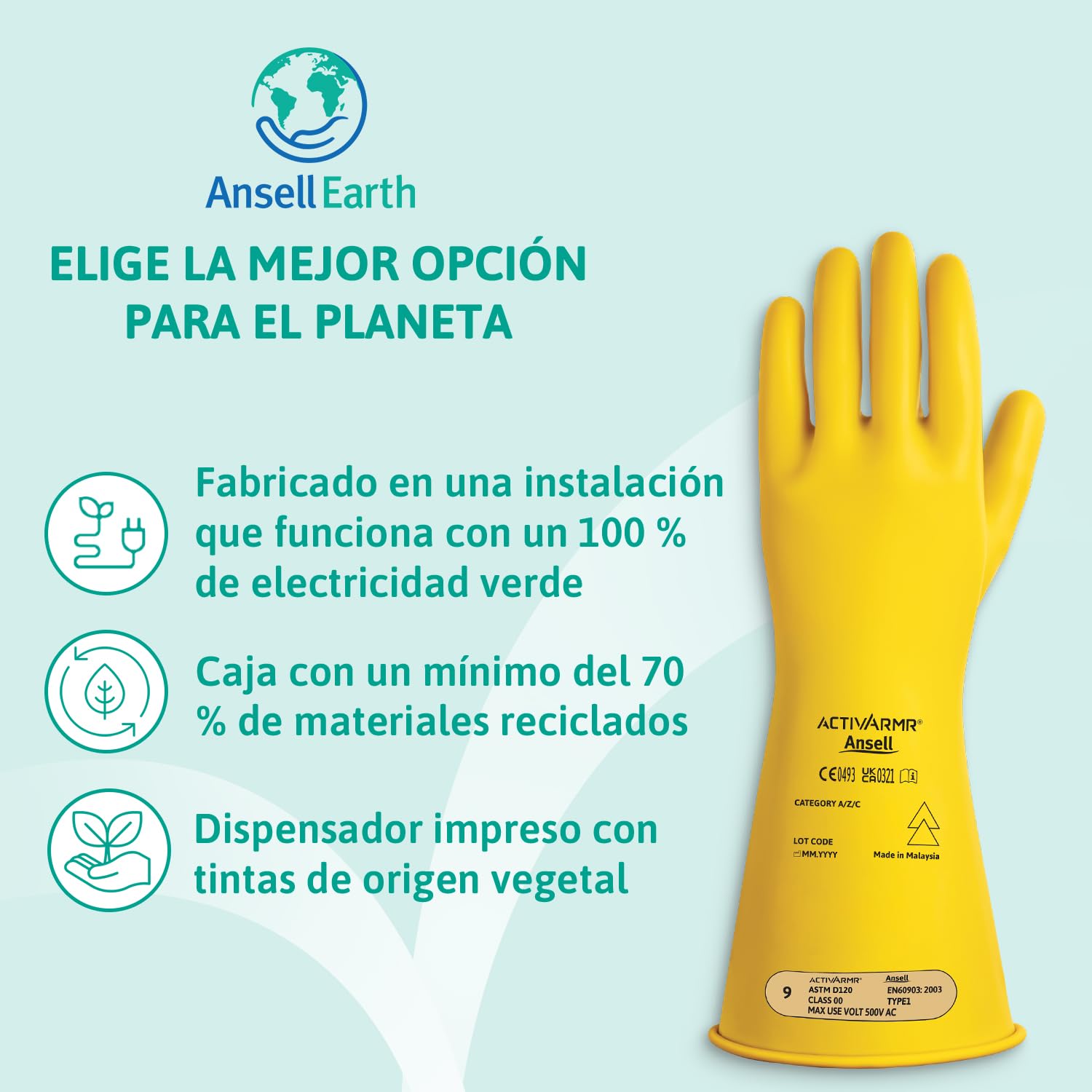 Ansell ActivArmr Guantes Aislantes Dieléctricos, Protección Eléctrica Class 00, Tensión 500V, Trabajos con Electricidad, Látex de Caucho Natural, 36 cm, Amarillo, Talla 2XL, 1 Par