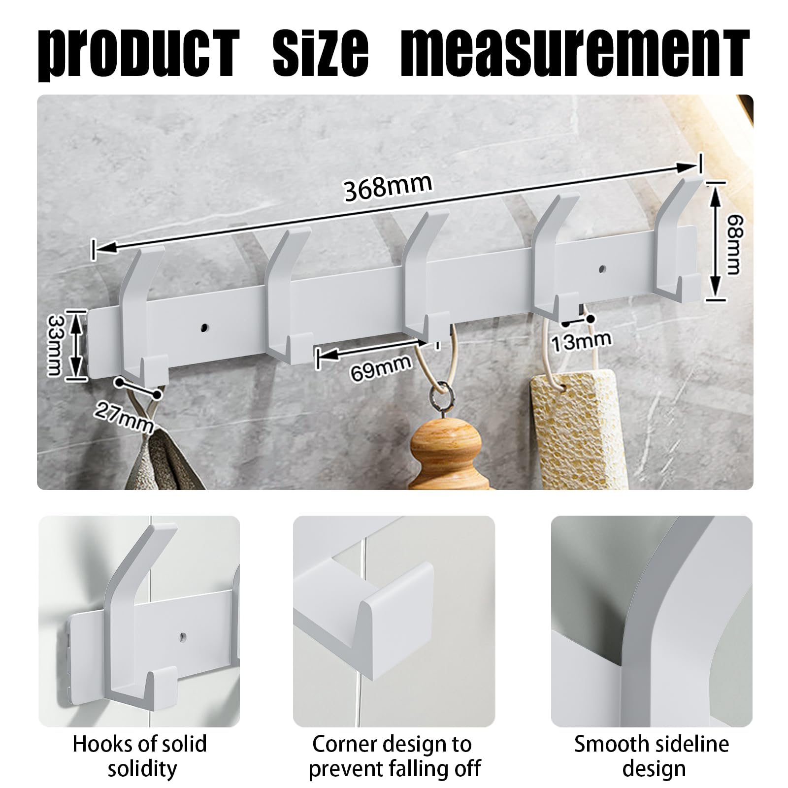 Produktbild von Deko-Impression Hakenleiste Hakenleiste Wandhaken 5 Haken Küche Bad Eisen Schwarz Lackiert, (1 St