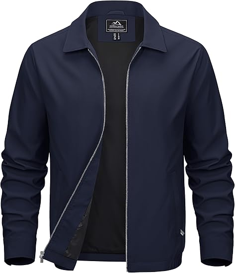 MAGCOMSEN Men's Lightweight Jackets Full Zip Up Light Coat Laydown Collar Jacket Casual Windbreaker Jacket with Zip Pockets