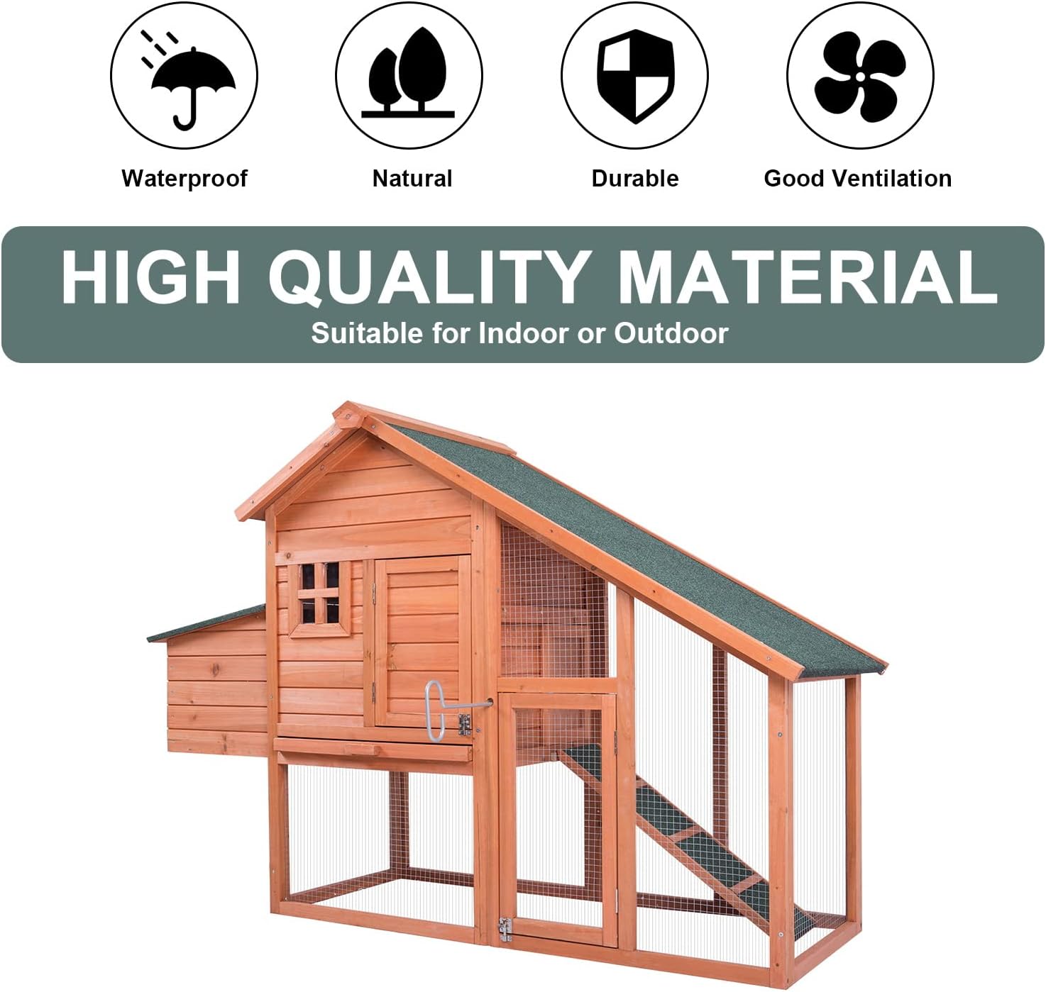 Wooden Chicken Coop Hen House Rabbit Hutch Outdoor Backyard Garden for Small Animals with Nesting Box Run Area