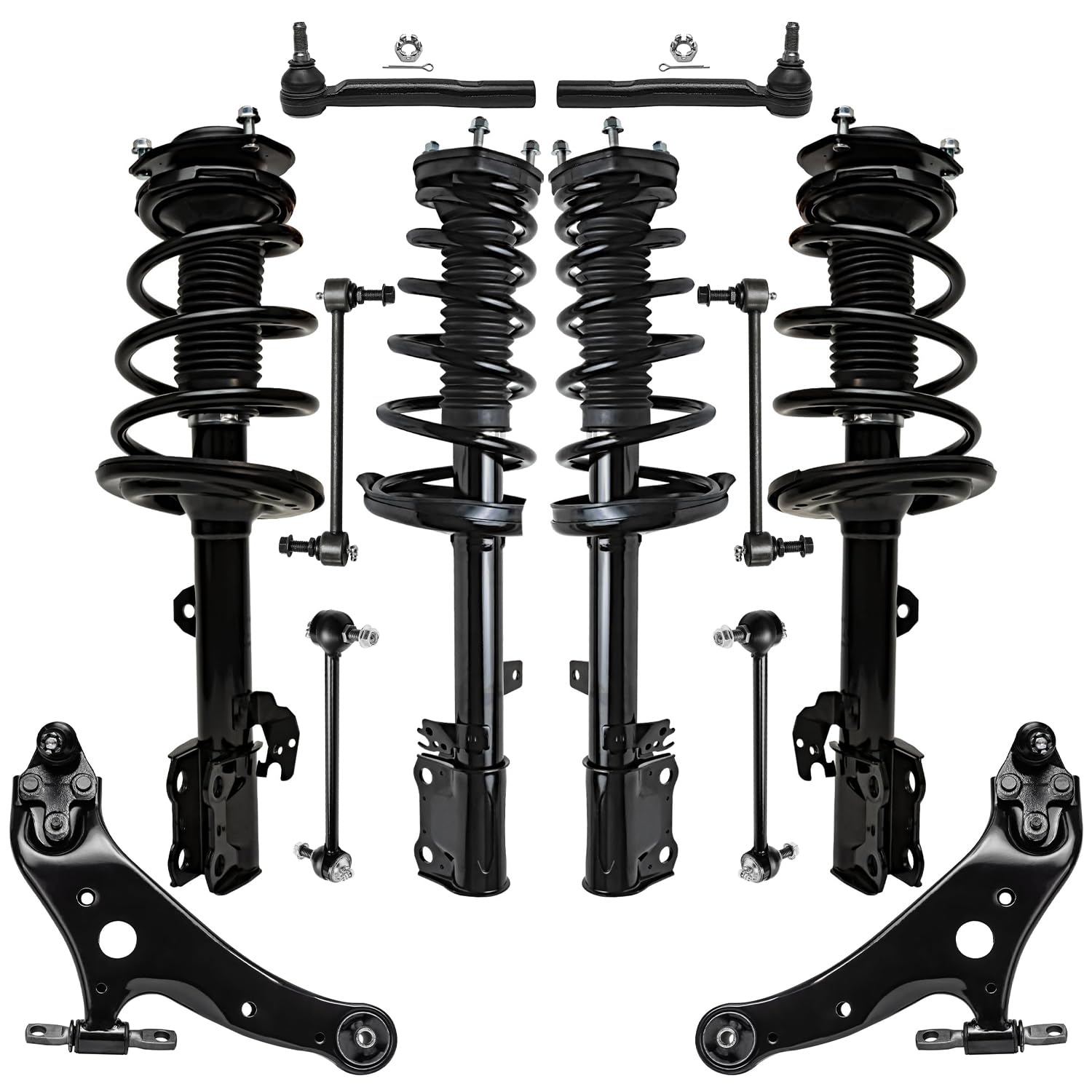 Detroit Axle - FWD Front and Rear Struts w/Coil Spring Lower Control Arm + Sway Bars Tie Rods Suspension Kit for 2009-2012 Toyota Venza