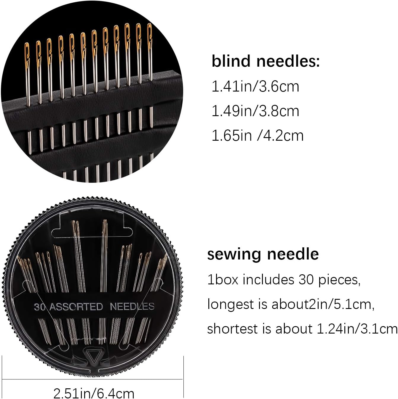 AIEX 12pcs Blind Needles Self Threading Needles in Three Sizes with 30 Pieces Assorted Hand Needles for DIY Embroidery Sewing