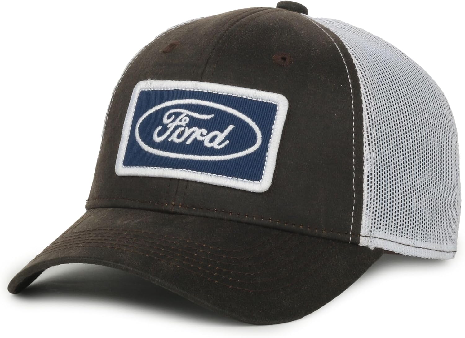 Ford Trucker Hat for Men Official Ford Logo Baseball Cap, Mesh Back Snapback, Adjustable, Dark Brown/White
