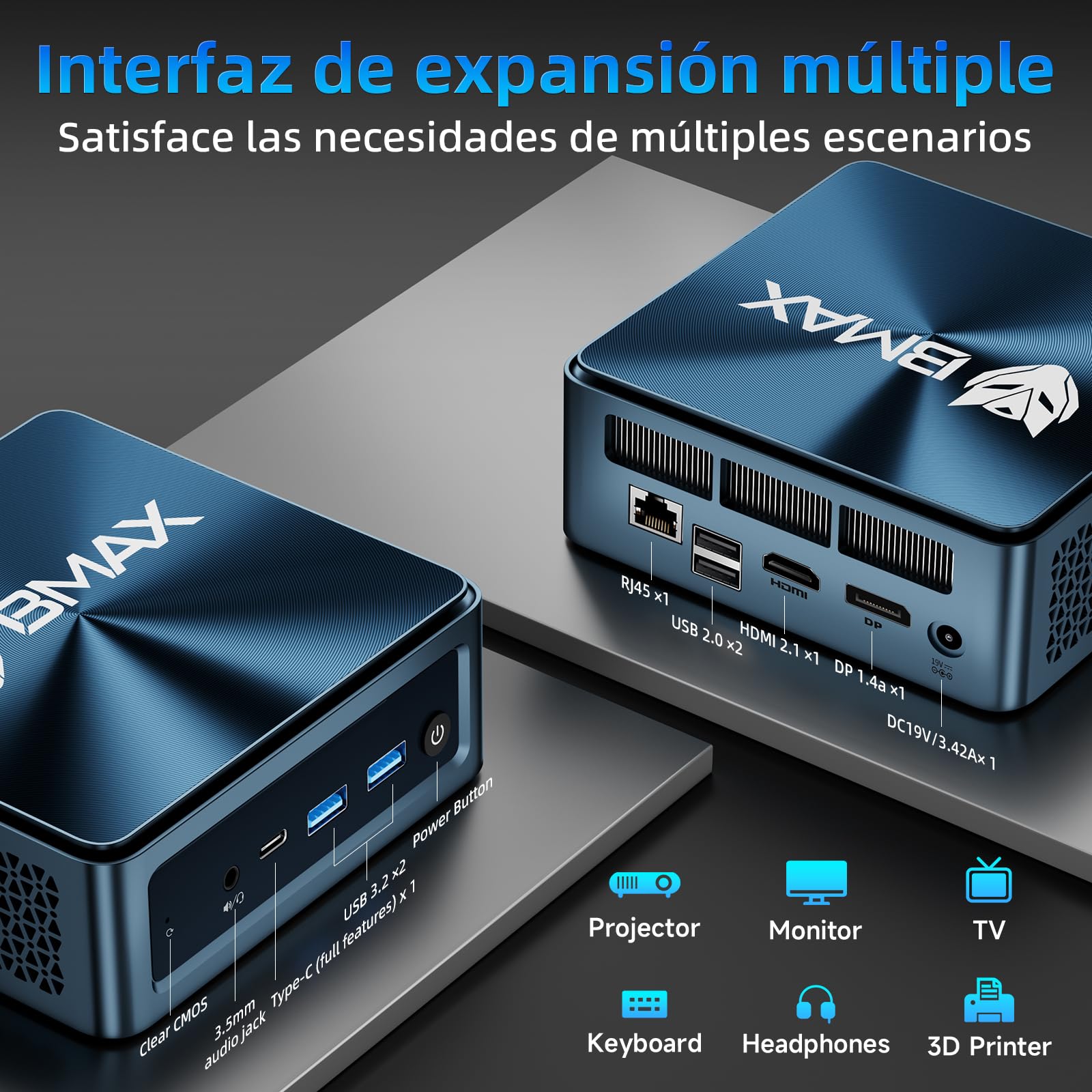 BMAX Mini PC B9Plus Intel Core i5-1235U (hasta 4,4 GHz, 10 C/12T), 24GB LPDDR5, 512 GB NVMe SSD Mini Ordenador de sobremesa, Wi-Fi 6, BT5.2, Triple Pantalla 4K 60Hz, HDMI,Tipo C, DP 1,4a, Micro PC — view 5
