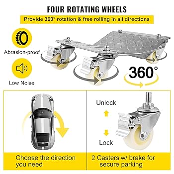 2 Chariots De Déplacement Voiture - Capacité 500kg Chacun - Roues Pivotantes 360° - Acier Revêtu
