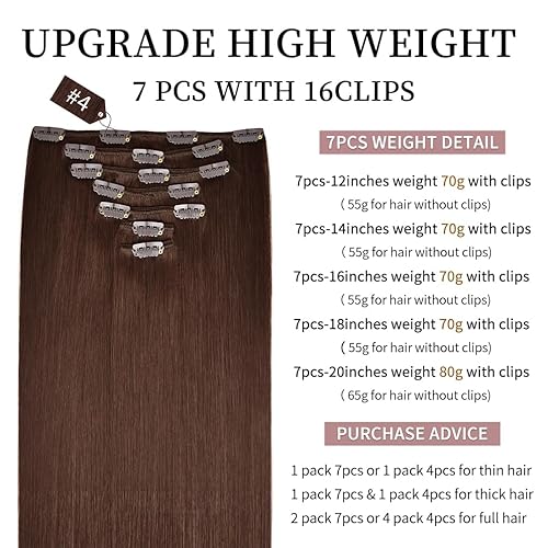 Miniatura 9 de Extensiones de cabello humano Remy de 14 pulgadas, 2.47 onzas, 7 unidades, 16 clips, lacio, grueso, 100% real, para mujer, color negro natural 1B