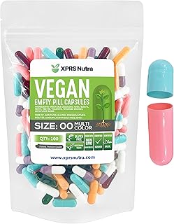 XPRS Nutra Size 00 Empty Capsules - 100 Count Empty Vegan Capsules - Vegetarian Empty Pills - DIY Vegetable Capsule Filling- Veggie Pill Caps (Multi-Color)