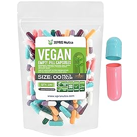 XPRS Nutra Size 00 Empty Capsules - 100 Count Empty Vegan Capsules - Vegetarian Empty Pills - DIY Vegetable Capsule Filling- Veggie Pill Caps (Multi-Color)