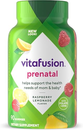 vitafusion PreNatal Gummy Vitamins, Raspberry Lemonade Flavor, Prenatal Vitamin Supplement for Women with Folate and DHA, 45 Day Supply, 90 Count