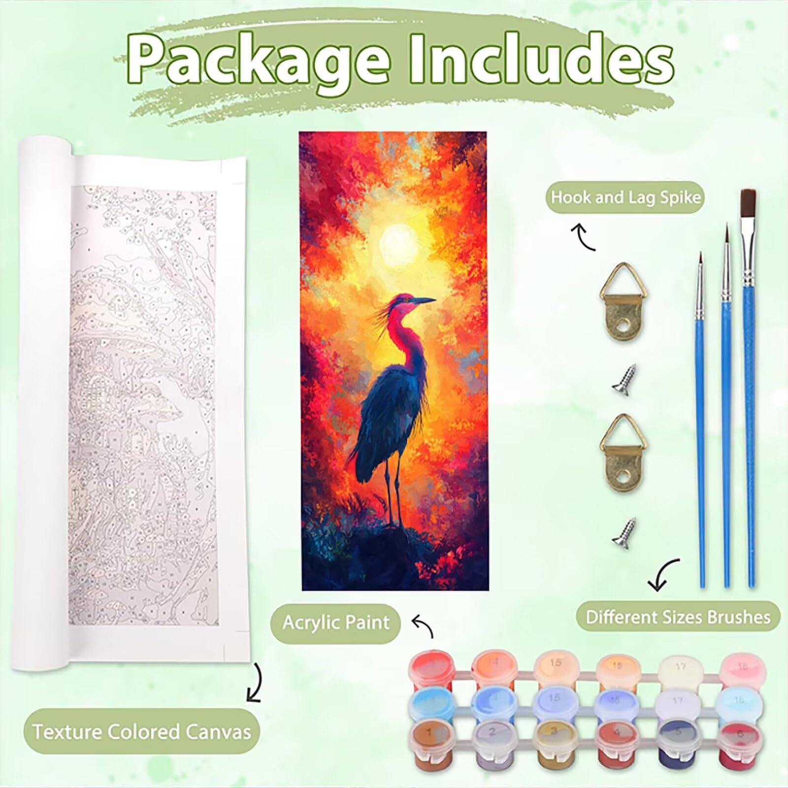 Malen Nach Zahlen 50x150cm Leinwand Heron Malen Nach Zahlen Erwachsene mit Ohne Rahmen, DIY Kreativ Set für Erwachsene mit Pinseln und Acrylfarbe, Zimmer Deko Tier Landschaft Geschenk, P0M-962