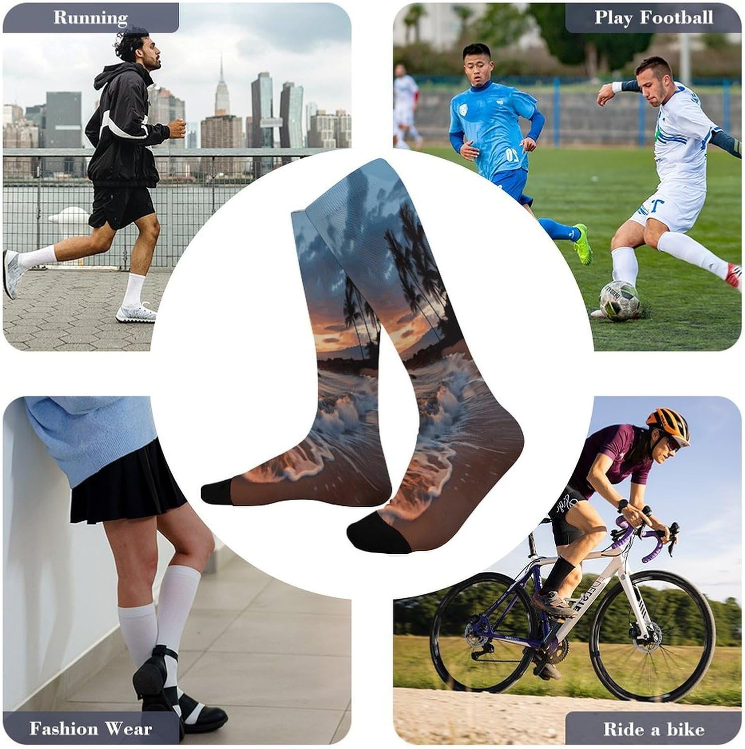 Beach Maui Hawaii Sunset Sea Waves Clouds Compression Sock Circulation Support Socks Lightweight Knee High Tube Sock Over-The-Calf Sock for Adult